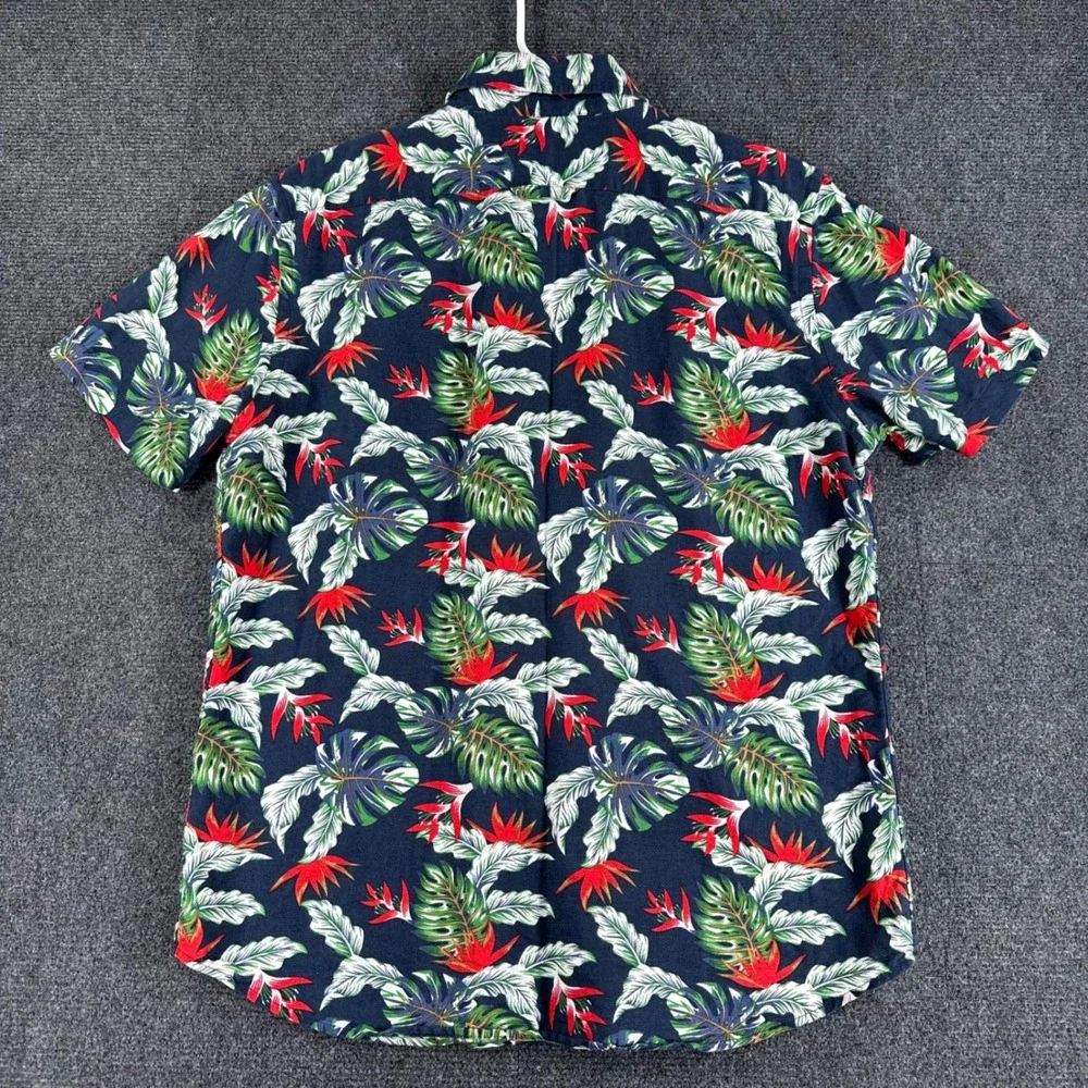 Banana‎ Republic Button Up Mens M Medium Blue Tropical Floral Linen Cotton Slim